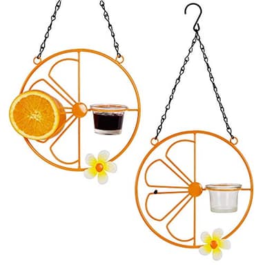 FORUP Oriole Bird Feeder for Outdoors Jelly and Oranges, Orange Fruit Oriole Jelly Bird Feeder, Outdoor Garden Metal Hanging Drinking Grape Jelly Container Hummingbird Feeder, Two Pack