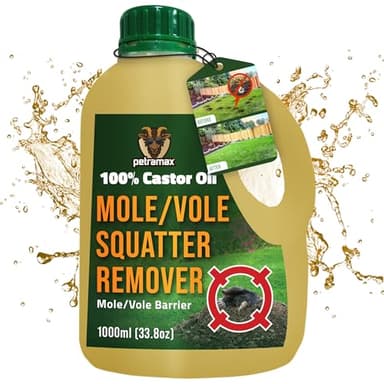 PetraMax Castor Oil Mole Repellent for Lawns - Best Anti Mole and Vole Repellent of Outdoor Space - How to Get Rid of Moles in My Yard, Garden Or Lawn, Safe and Effective Vole Deterrent (33.8 fl oz)