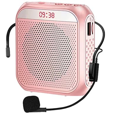 Portable Voice Amplifier for Teachers, 2200mAh Rechargeable Personal Amplifier Mic PA System Headset Microphone with Speaker for Teachers, Training, Meeting, Tour Guide, Yoga, Classroom (Rose)
