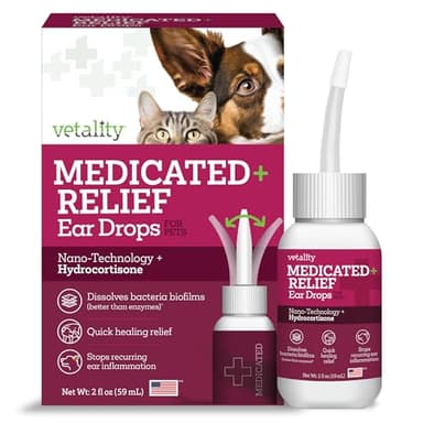 Vetality Medicated Otic Drops for Dog Ear Infection Treatment, 2 fl oz