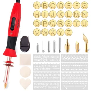 Afantti Wood Burning Pen Leather Pyrography Tool Burner Kit | 26 Letters | Temperature Adjustable | for Woodburning Engraver Carver Crafts