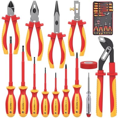 KARRYTON 14PC 1000V Insulated Electrician Tool Set,VDE Certified Electrical Tools Kit with Pliers, Screwdrivers, Voltage Tester,w/All-in-One Bag, Ideal for Home and Industrial Electrical Repair