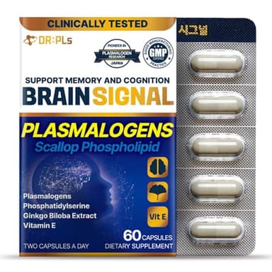 DR:PLs Brain Signal, Plasmalogen Brain Supplement with Scallop-Derived Extract | Focus, Clarity & Cognitive Support | Nootropic with Ginkgo Biloba & Phosphatidylserine | 60 Capsules