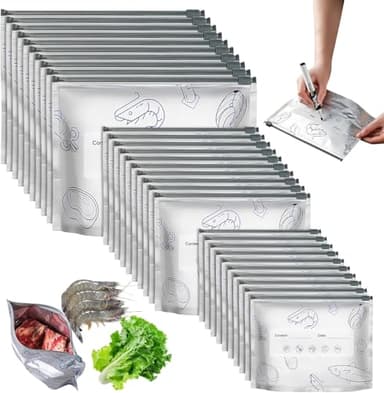 Reusable Aluminum Foil Sealable Storage Bags – Durable, Leakproof Reusable, Stand Up Foil Sealable Bags with Label and Zip Lock (7.9/9/10.3inch,30pcs)