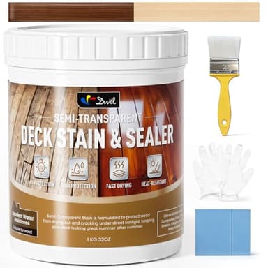 DWIL Water Based Wood Stain, Semi-Transparent Outdoor Wood Stain and Sealer in One, Fast Drying, Non-Toxic, Low Odor, Waterproof and Weather Resistant for All Wood Surfaces (32Oz Peach Wood)
