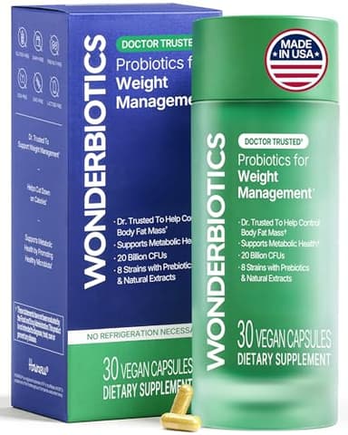 WonderBiotics Weight Management Probiotics - 8 Advanced Strains with Dihydroberberine, GLP-1 Support, Belly Fat, Craving Control Supplement, Appetite Suppressant, Gas Bloating Relief for Women, 30 CT