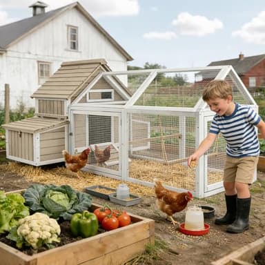 Ketive 83"L Large Chicken Coop with Run for 4–6 Chickens Wooden Backyard Hen House with Curved Roof, Peaked Run Top, 4 Reinforced Nesting Boxes, Swing Perch, Dual Ramp Doors,Slide-Out Tray,Expandable