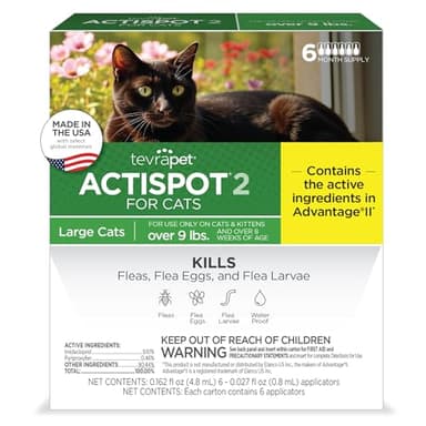 TevraPet Actispot II Flea Treatment for Large Cats 9+ lbs | 6 Doses | Powerful Prevention and Control