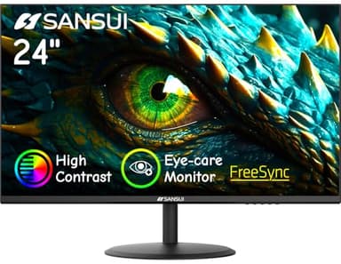 SANSUI Computer Monitor 24 inch Eye Care 1080P Display HDMI,VGA Ports with 178° Viewing Angle/Frame-Less/Tilt/VESA Compatible for Office and Home