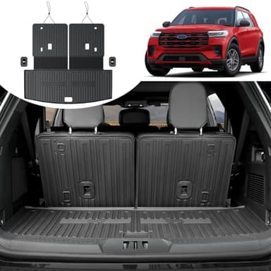 HOUCLEMIC Cargo Mat for 2020-2025 2026 Ford Explorer Accessories All Weather Trunk Liner Replacement for 2025 Ford Explorer ST Accessories 2025 2024 2023 2022 2021 Stereo