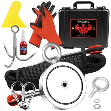 2625 lbs Fish Magnets Kit, Double Sided Magnet Fishing Kit with Rope, Super Strong Fishing Magnet for Retrieving Items in River, Lake, Beach, Lawn, 4.57" Diameter