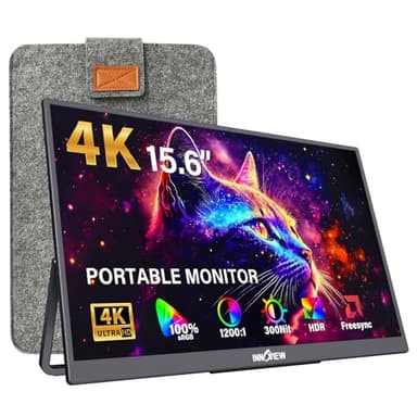 InnoView 15.6" Portable Monitor 60Hz 4K UHD 3840x2160 | 100% sRGB HDR | Travel Monitor with 2 USB-C & HDMI Ports | Second Screen for Laptop Mac PC Xbox PS5 Switch (Includes Adapter)