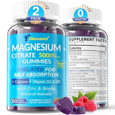 Magnesium Citrate Gummies 500mg for Women Men Sugar Free, Magnesium Citrate for Constipation & Bloated | Chelated Magnesium Supplement w/ B6 for Mood, Calm | Calcium Magnesium for Bone & Muscle,120cts
