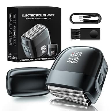 MALEGEBAZ Electric Foil Shaver for Men, 5-Blade Rechargeable Razor with Magnetic Blade Guard, IPX8 Waterproof Wet/Dry Use, 2 Speeds & LED Display, USB-C Fast Charge, Travel Lock, Platinum