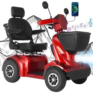 MS02 MAX All Terrain 1000W Electric Mobility Scooter for Adults& Seniors - 500LBS Load & 32 Miles Range Powerd Wheelchair Device w/Off-Road Absorber, Bluetooth Speaker, Dual Baskets, LED Light System