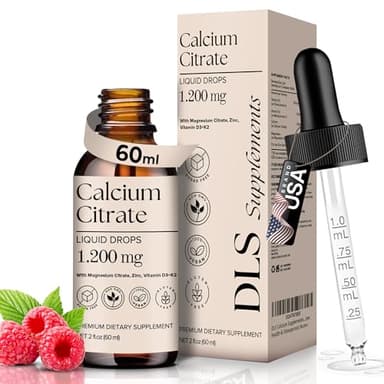 DLS Calcium Supplements for Women – Liquid Calcium Citrate 1200mg with VIT D3 K2 Zinc Magnesium Citrate – Drops for Strong Bones Osteoporosis Support – Non-GMO, Gluten-Free, Vegan 60 ml 2 fl oz