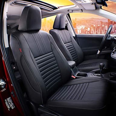 EKR Rav4 Seat Covers Custom Fit for Toyota Rav4 XLE,Platinum,Limited 2013-2018 & SE 2016-2018, Leather Car Seat Cover Full Set for SUV,Faux Leather(Black)