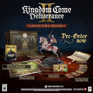 Kingdom Come Deliverance II Collector's Edition, Xbox Series X, Gold Edition with Statue, Map, Cards, and Pin Set