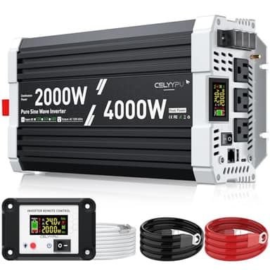 2000 watt Pure sine Wave Inverter, 24V DC to 110V AC Power Inverter, Used for Solar Emergency Power Supply in RV Homes, with 3 AC Output sockets, USB Port, Type-C Port, Remote Control with LCD Screen
