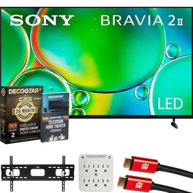 Sony K65S20M2 BRAVIA 2 II 65" 4K HDR Smart LED TV 2025 Bundle with CPS Exclusive 26 Month Protection, Wall Mount, 2X HDMI Cables, Surge Adapter & Deco Gear Complete Home Theater Beginner's Guidebook