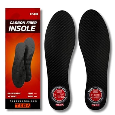 TEGA Carbon Fiber Insole (1 Pair) - for Turf Toe, Foot Fractures, Hallux Rigidus and Limitus - Rigid Shoe Insert for Sports, Hiking, Trekking, Basketball, Running - Alternative to Post Op Shoe (W11.5)