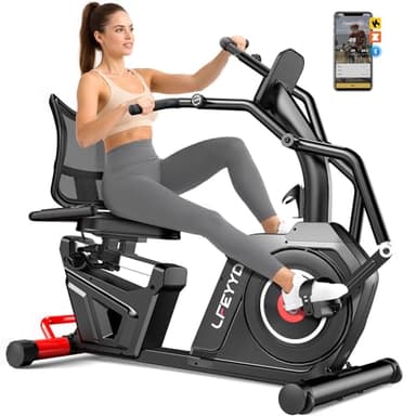 LFEYYD Recumbent Exercise Bike for Home, Stationary Bike with Arm Exerciser, 16-Level Magnetic Resistance, Bluetooth App, LCD Monitor, Heart Rate, Heavy-Duty Frame, Low-Impact Cardio & Physical Therapy, 450LBS Capacity (BIACK-Red)