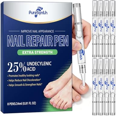 Extra Strength Nail Fungus Repair Pen (OTC Maximum Strength), 25% Undecylenic Acid + Aloe & Vitamin E, For Thick Yellow Discolored Nails,24mL (0.41 fl oz) Total, 8-Pack, Designed in USA