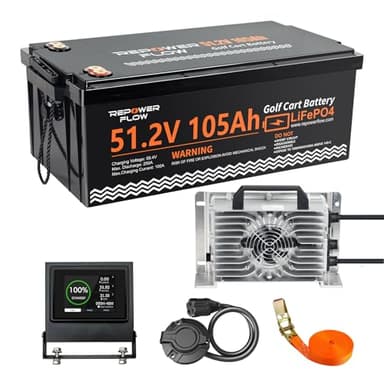 Repower Flow 48V 105Ah Lithium Golf Cart Battery,Dual Terminals Design,Built-in 250A Smart BMS & Bluetooth Monitor,Touch Screen,20A Fast Charger,6000+ Cycles, Perfect Upgrade for Club Car,Yamaha,EZGO