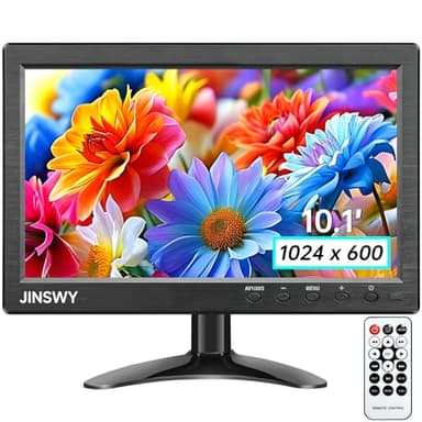 JINSWY 10.1" Security Monitor, 1024x600 HD Display, HDMI VGA BNC AV USB Ports, Small Monitor with Built-in Speakers & Remote Control, for CCTV Surveillance, DVR, PC, Raspberry Pi