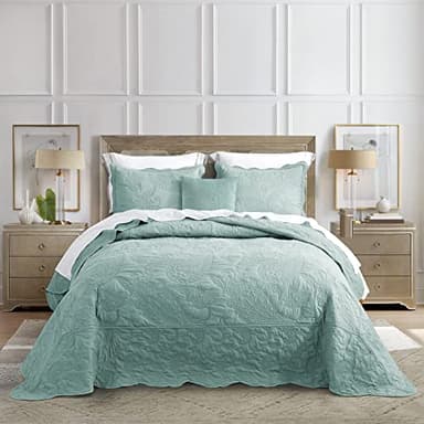 HZ & HY Oversized King Bedspread 138x122 Extra Wide, Quilted Coverlet Bedding Set, Lightweight Thin Comforter, Reversible, Luxurious, 5 Piece, 100% Microfiber, California/Alaskan King, Aqua Sky