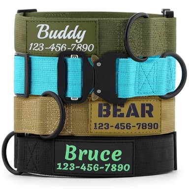 Personalized Tactical Dog Collar with Name and Phone Number, Heavy Duty Nylon Military Dog Collar with Strong Metal Buckle for Medium and Large Dogs
