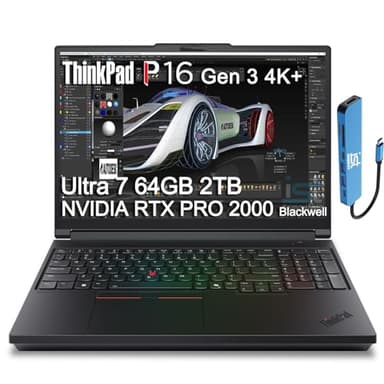Lenovo ThinkPad P16 Gen 3 Mobile Workstation Laptop (16" 4K+ UHD+, NVIDIA RTX PRO 2000 Blackwell 8GB, Intel Core Ultra 7 255HX, 64GB DDR5, 2TB SSD) for Engineer, Designer, 2x Thunderbolt 5, Win 11 Pro