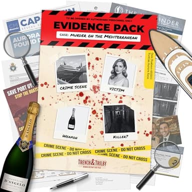 Murder Mystery Game – Cold Case Detective Kit & Crime Investigation – Solve Celebrity Murder on Luxury Cruise Ship – Immersive Evidence Pack with Online Clues – Game Night & Gift by Trench & Trilby
