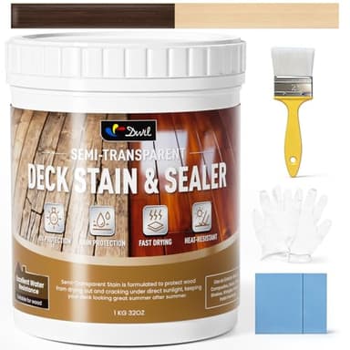 DWIL Water Based Wood Stain, Semi-Transparent Outdoor Wood Stain and Sealer in One, Fast Drying, Non-Toxic, Low Odor, Waterproof and Weather Resistant for All Wood Surfaces (32Oz Dark Brown)