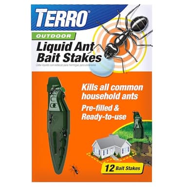 TERRO Liquid Ant Baits - T1813B - Outdoor Ready-to-Use Terro Ant Traps, Kills Household Ants, 12 Stakes