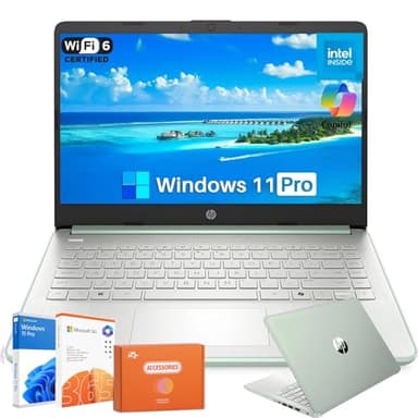 HP 2025 Laptop for Student Business, 14" Anti-Glare, Intel N150, 16GB RAM, 384GB Storage(128GB UFS+256GB MSD), Wi-Fi 6, Copilot AI & 1 Year Office 365, Willow Green, Windows 11 Pro, W/Accessories