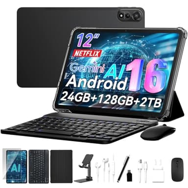 Nexall N90 Android 16 Tablet, 12 inch Tablet 2K FHD+, Android Tablet with Keyboard, 5G WiFi, 24GB+128GB/2TB, Face ID, 9000 mAh, 4 Years Warranty, Widevine L1, OTG, 1217-BOX, Case&Pen