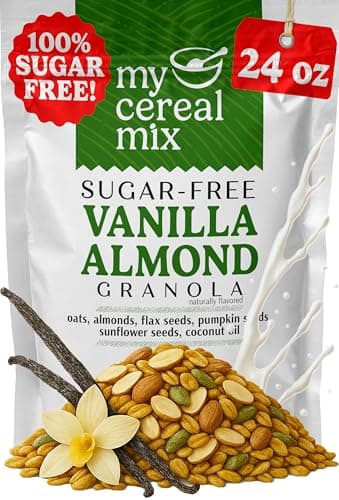 MyCerealMix Sugar Free Granola Vanilla Almond 24oz – Keto Friendly, High Fiber Diabetic Cereal, Gluten Free, Plant-Based, Monk Fruit Sweetened, Healthy Breakfast, No Sugar Added, Non-GMO