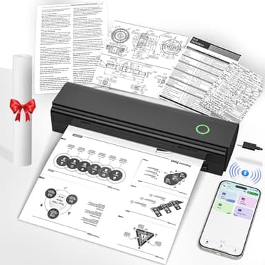 Portable Printers Wireless for Travel, Bluetooth Thermal Printer Supports 8.5" x 11" US Letter & A4 Size, Inkless Mobile Printer Work with Android iPhone Laptop for Home Office School, Black