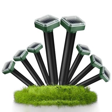 8Pack Mole Repellent Solar Powered,IP65 Waterproof Ultrasonic Outdoor Armadillo Repellent for Lawn Garden Yard,Effective Gopher Snake Vole Chipmunk Groundhog Armadillo Deterrent Stakes