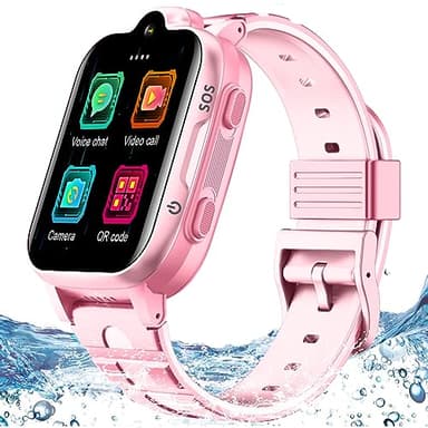 MJVV 4G GPS Smart Watch for Kids with Calling Whatsapp Line Facebook TikTok Tracker Phone Watch Video Call SOS Alarm Voice Chat Message Real-Time Tracking Smartwatch for Age 3-15 Gift Pink