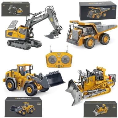 Munmel Remote Control Construction Vehicles Set for Adults, 2.4Ghz RC Excavator Dump Truck Loader Bulldozer with Lights Sounds (4-Pack)