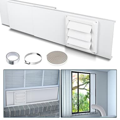 Pearwow Dryer Vent Window Kit for 4" Diameter Dryer Vent Hose,Adjustable Window Vent Kit with Self Closing Dryer Vent Cover with Mesh Screen for Sliding and Hung Windows Up to 47Inches