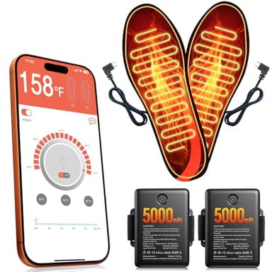 Heated Insoles Rechargeable, Foot Warmer for Men and Women with 5000 mAh Battery, 4-Temperature Settings Mobile App Control, Adjustable Design for All Shoes for Outdoor& Indoor Use, Size Large