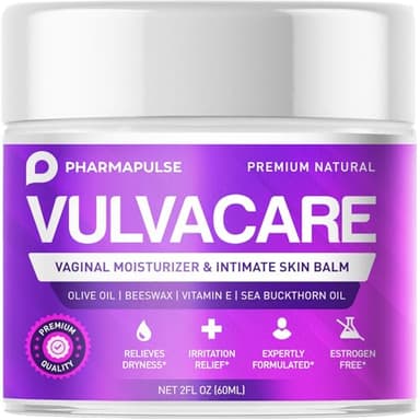 Pharmapulse Vaginal Moisturizer, Vulva Balm Cream, Intimate Skin Care, Menopause Support - Relieves Dryness, Itching, Burning, Redness, Chafing, Odor, Irritation - Estrogen Free 2oz