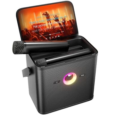 Ikarao Karaoke Machine for Adults & Kids, with Lyrics Display Screen, WiFi to Youtube & Karaoke Apps, HDMI to TV, 2 EQ Autotune Wireless Microphones, Portable PA Karaokes System for Home Party Camping