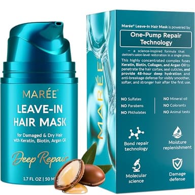 MAREE Deep Conditioning Leave-In Hair Mask for Damaged Hair – Keratin Hair Treatment with Biotin, Natural Oils & Vitamins – Leave-In Conditioner for Repair and Hydration – Mascarilla Para Cabello