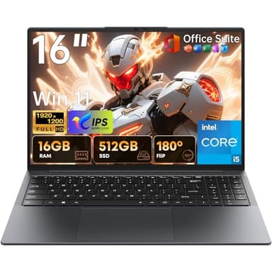Moxalc 16" Laptop Computer, Core i5 Processor(up to 3.6 GHz) 16GB RAM 512GB SSD, Win 11 Pro Office Suite 1920x1200 FHD 16:10 IPS Display Notebook 2.4G&5G WiFi 5 BT5.0 RJ45 HDMI USB3.0 Backlit Keyboard