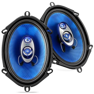 Pyle 5” x 7” Car Sound Speaker (Pair) - Upgraded Blue Poly Injection Cone 3-Way 300 Watts w/Non-fatiguing Butyl Rubber Surround 80-20Khz Frequency Response 4 Ohm & 1" ASV Voice Coil - PL573BL, Apple