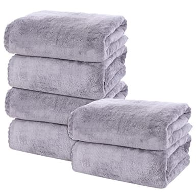 MOONQUEEN 6 Pack Premium Bath Towel Set - Quick Drying - Microfiber Coral Velvet Highly Absorbent Towels - Multipurpose Use as Bath Fitness, Bathroom, Shower, Sports, Yoga Towel (Grey)